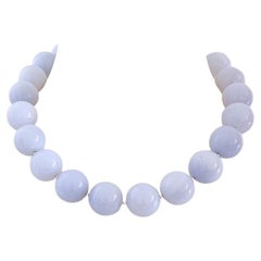 Montana Blue Chalcedony 20mm Round Beaded Necklace with Interlocking Ring Clasp