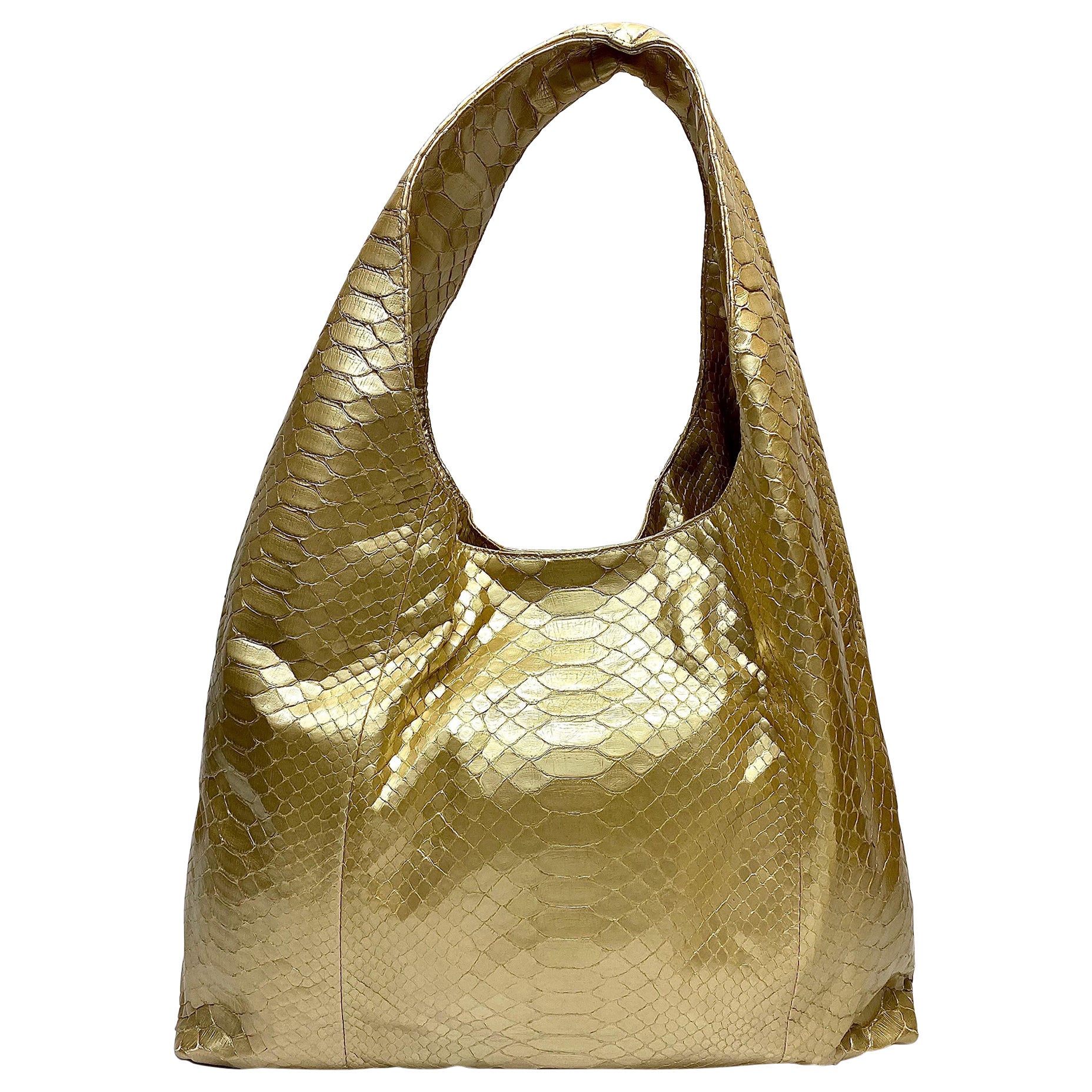 Hunting Season Large Gold Metallic Python Handbag For Sale