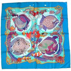 Hermes Vintage Silk Carre Scarf "Grands Fonds" by Annie Faivre 1992