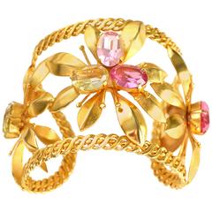 Philippe Ferrandis Gilt Pink Glass Floral Cuff 