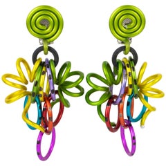 David Spada Space Age Multicolor Aluminum Dangle Clip Earrings
