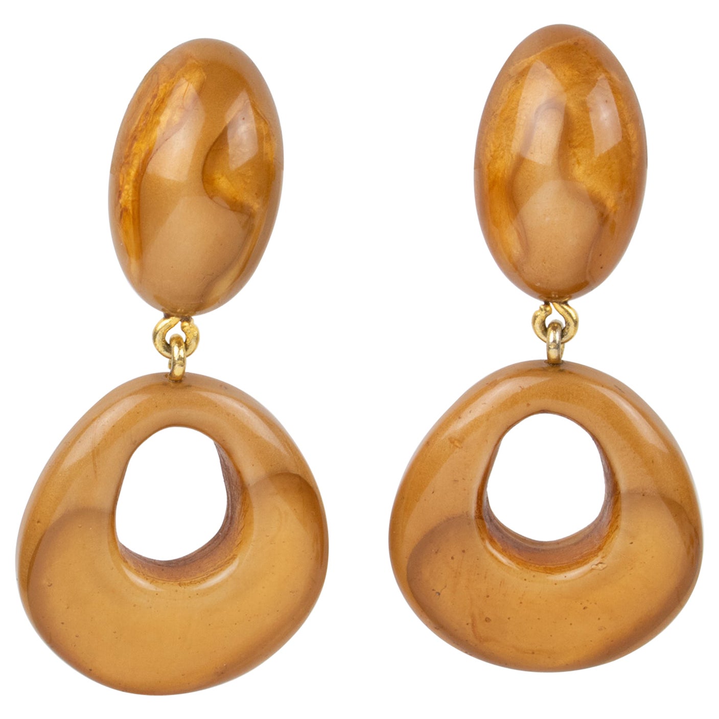 Dominique Denaive Paris Caramel Pearlized Resin Dangle Clip Earrings