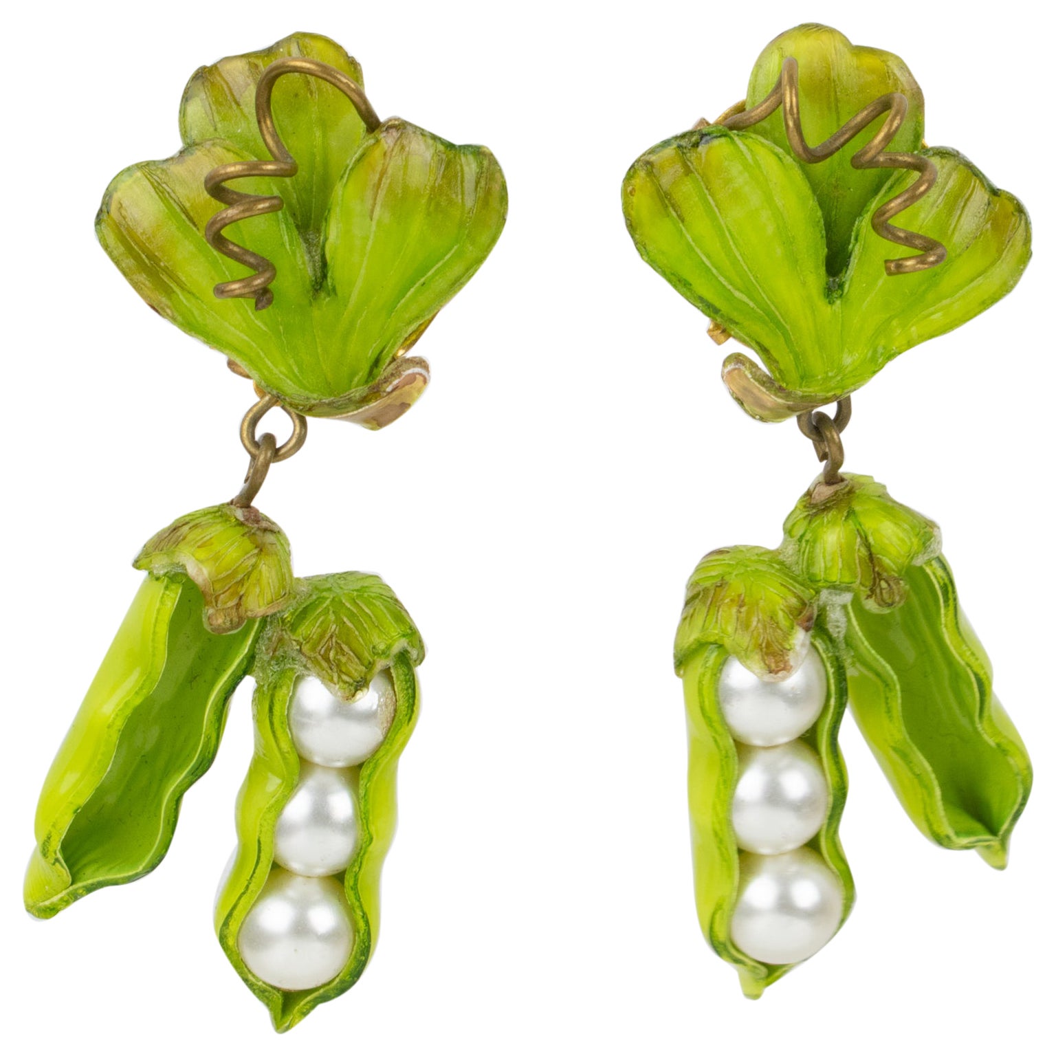 Francoise Montague Paris Resin Clip Earrings Green Pea