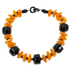 Angela Caputi Orange and Black Resin Choker Necklace