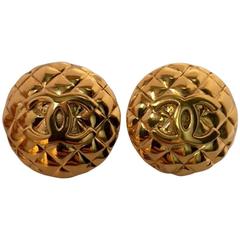 Chanel 1970s Quilt Design Button Earrings