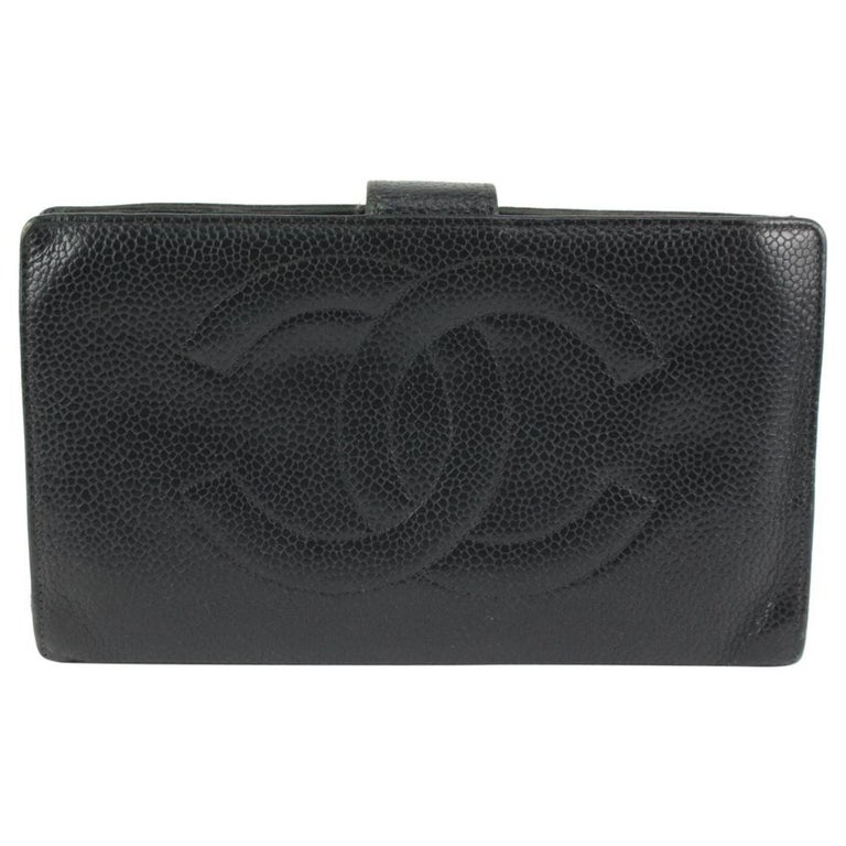 Chanel Black Caviar Leather CC Logo Flap Long Wallet 1213c18 For