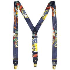 HERMES Navy Novelty Print Silk Suspenders