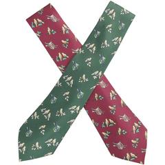 HERMES Burgundy & Green Silk Tie Set