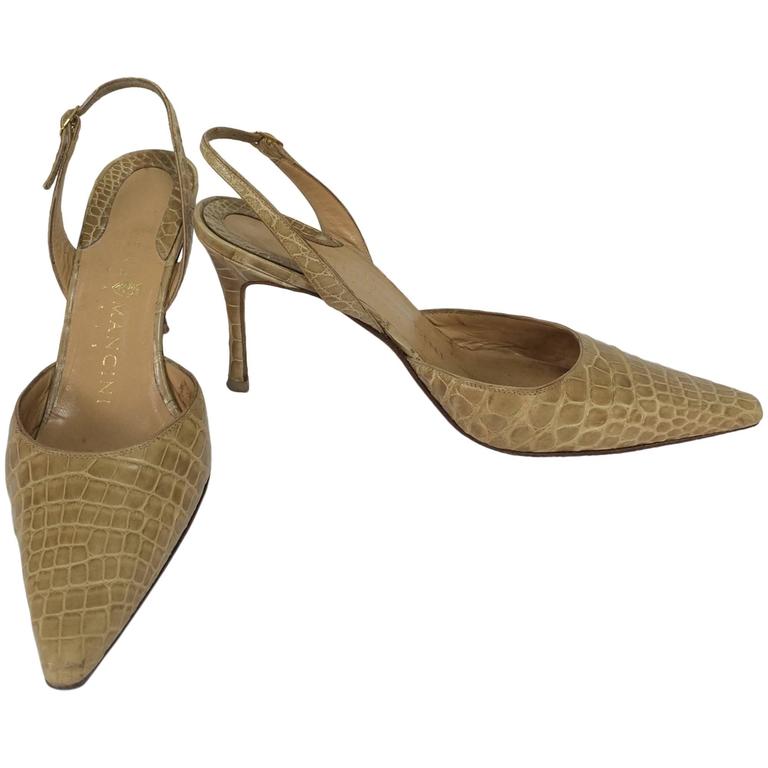 Rene Mancini Paris blond alligator sling back high heel