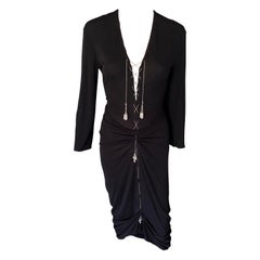 Vintage  1990's Jean Paul Gaultier Knit Semi-Sheer Chain Embellished Black Dress