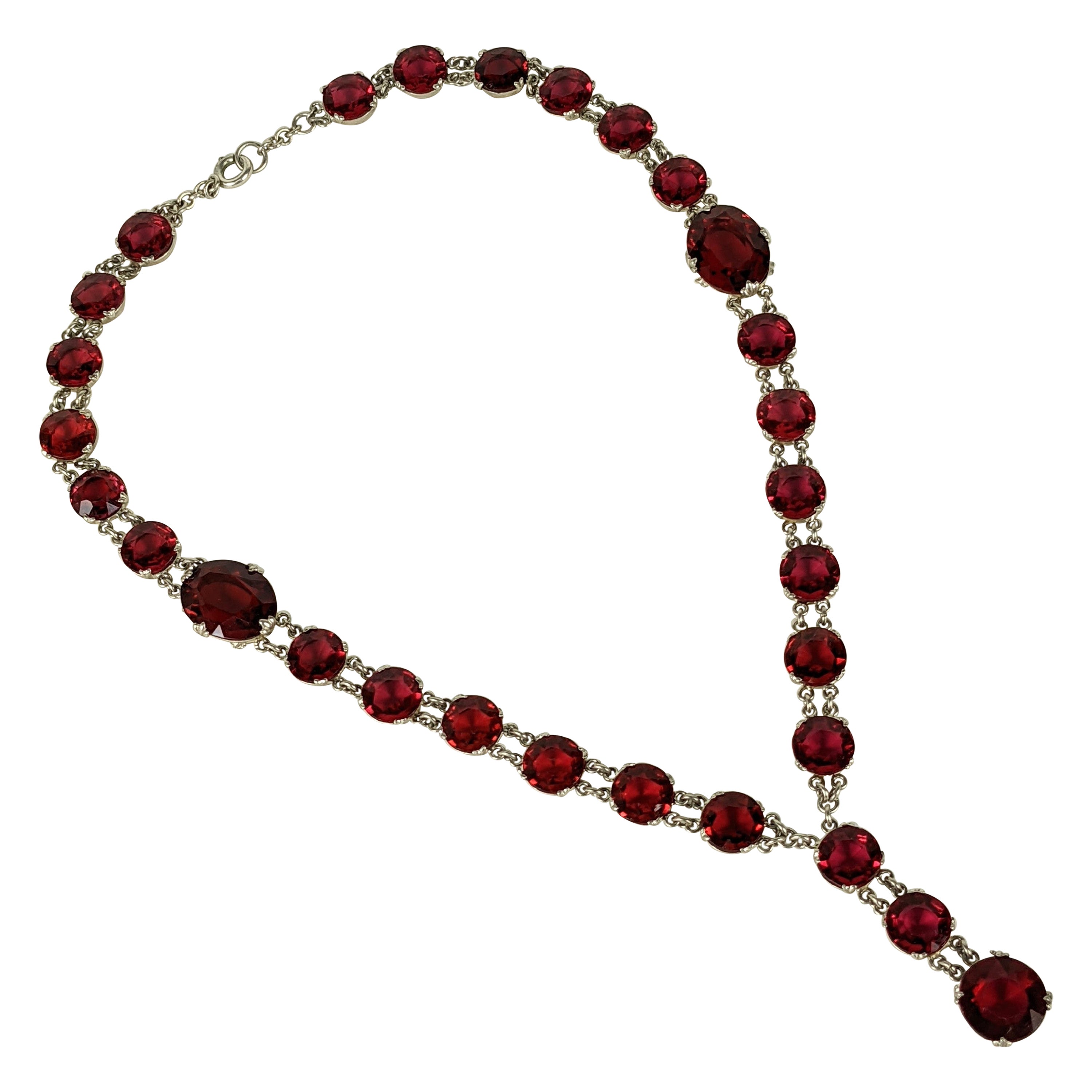  French Art Deco Ruby Crystal Sautoir  For Sale