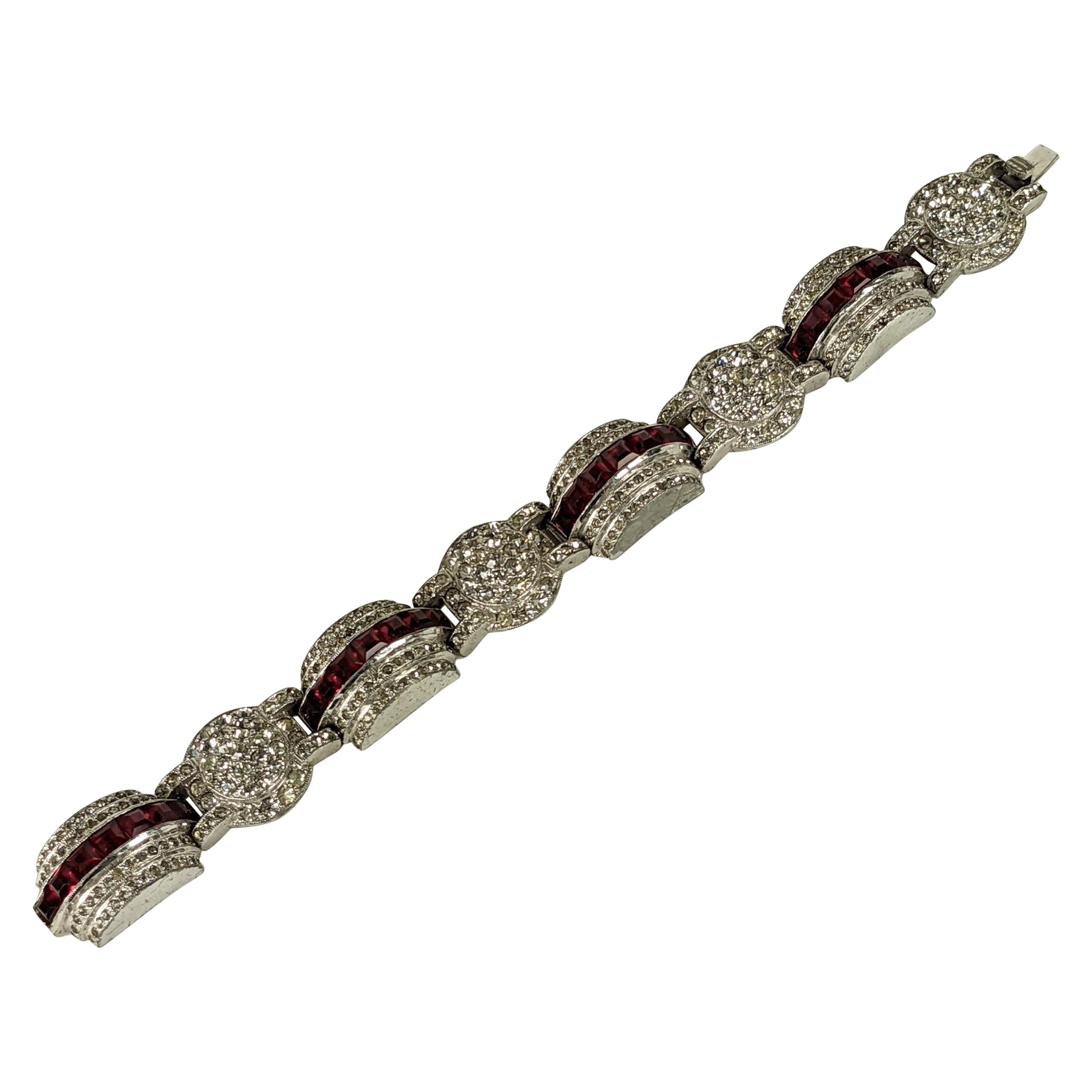 Art Deco Pave and Channel Set Ruby Bracelet For Sale