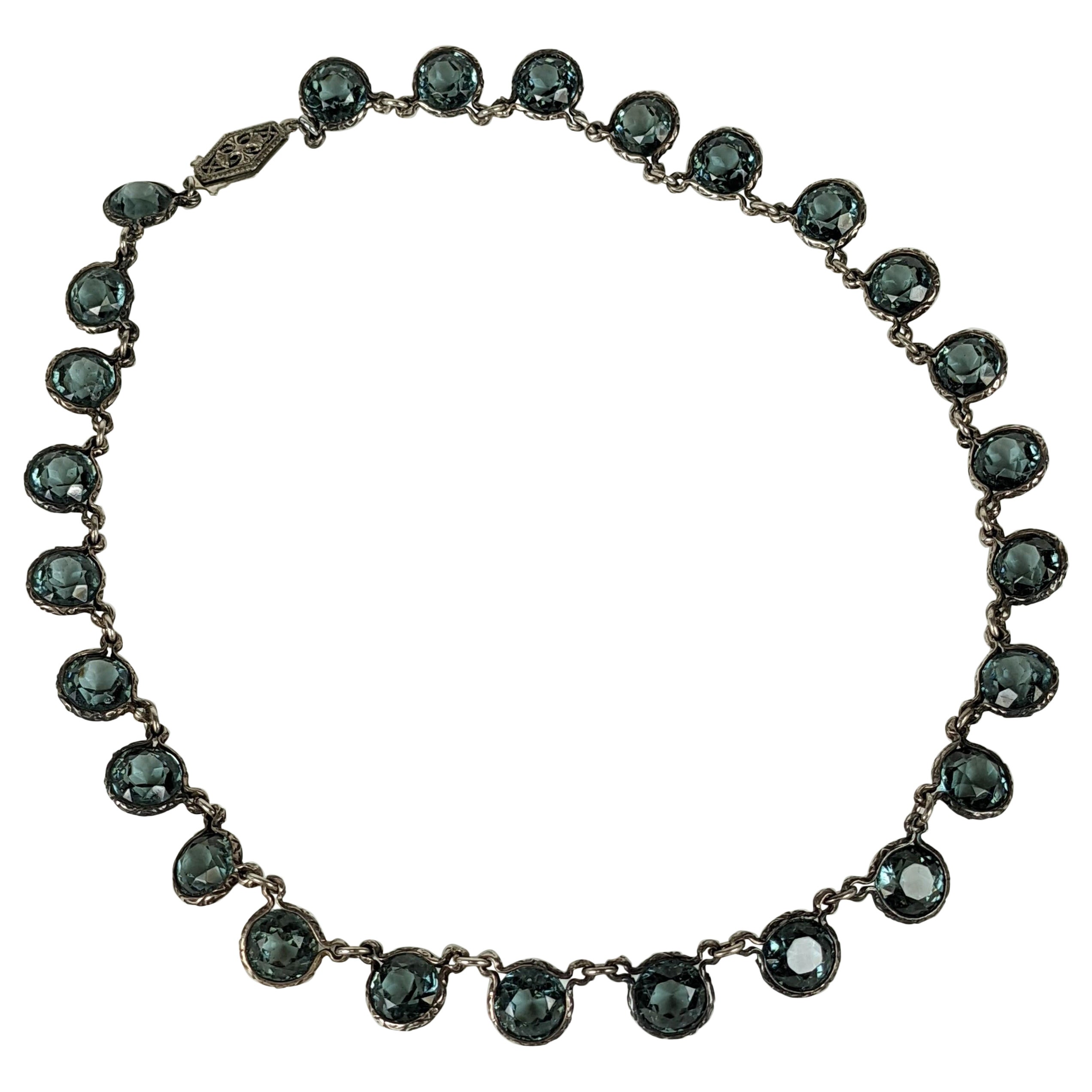 Art Deco Sterling Crystal Necklace For Sale