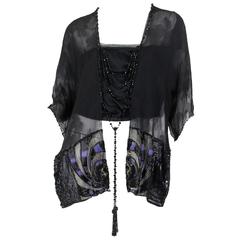 Art Deco Metal Embroidered Silk Tunic with Beaded Tassels 9