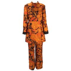 1960s Mollie Parnis Mandarin Floral Two Piece Ensemble