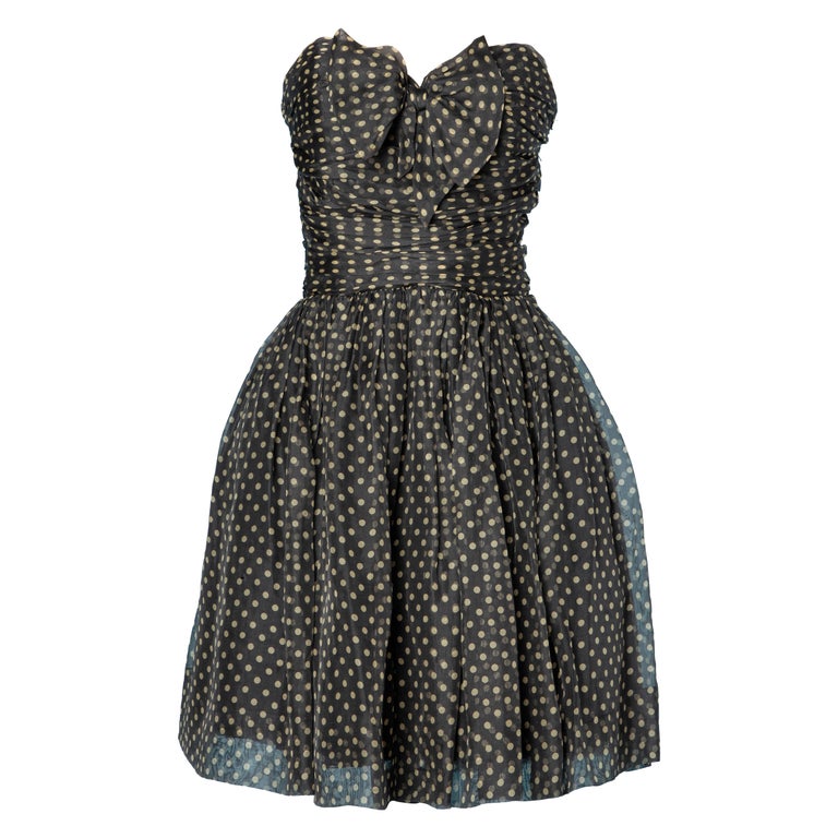 Polka dot chiffon bustier dress with chiffon bow Lanvin  For Sale