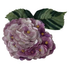 Dolce & Gabbana Purple Gold Cotton Brass Flower Leaves Pin Brooch Hydrangea