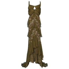 Evening gown in pearl sequined lace chiffon long dress by John Galliano