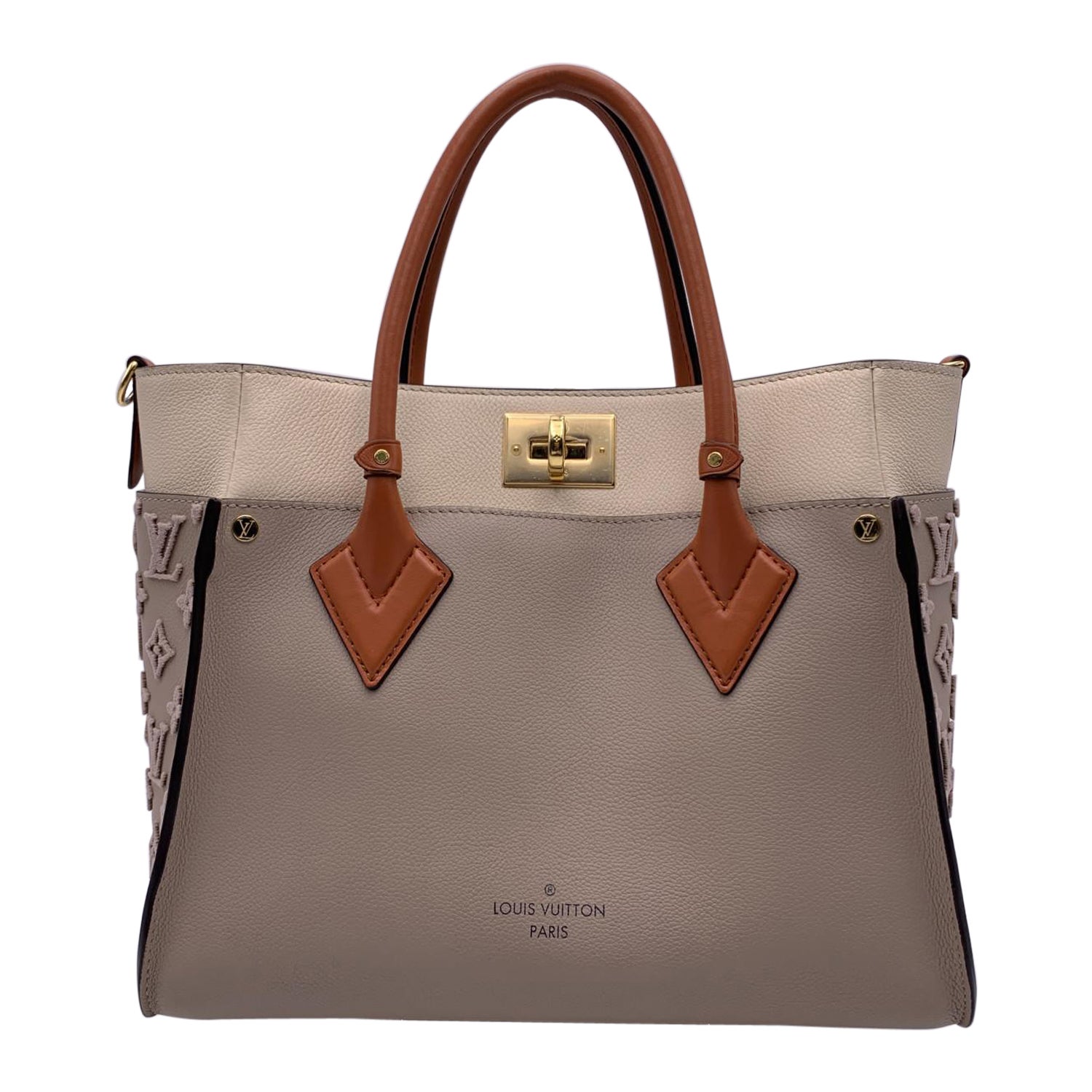Louis Vuitton Beige Leather On My Side Tote Bag with Strap at 1stDibs