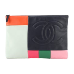  Chanel O Case Clutch Colorblock Leather Large