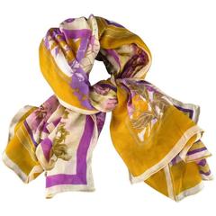 LORO PIANA Gold & Purple Floral Cashmere - Silk Rosae Scarf
