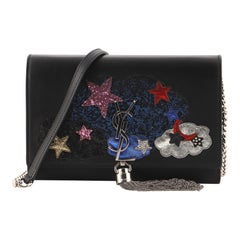 Saint Laurent Classic Monogram Tassel Crossbody Bag Patch Embellished Lea
