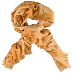 LORO PIANA Light Orange Tan Cashmere - Silk Brown Floral Print Scarf