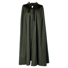 Kaki wool and velvet cape with collar and bow Saint Laurent Rive Gauche 