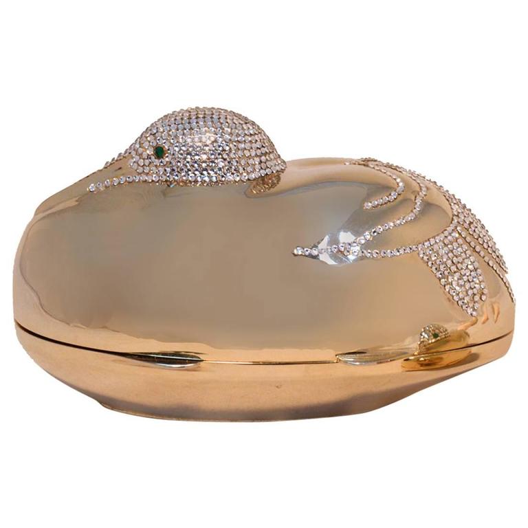 Judith Leiber Gold Swarovski Crystal Sitting Duck Minaudiere For Sale