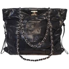 Chanel Black Leather Square Quilted Shoulder Bag Tote