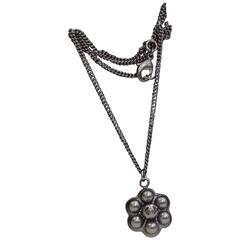 Chanel Silver Tone Flower Necklace