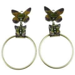 Jean Paul Gaultier Vintage Enamel Butterfly Hoop Earrings