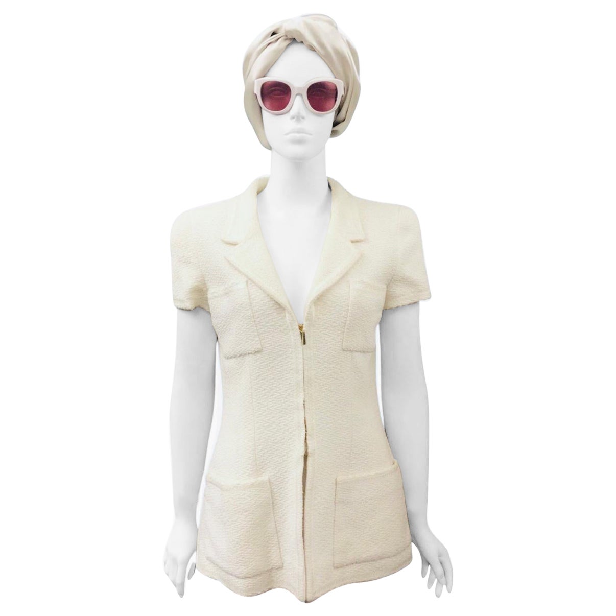 Chanel 1995 Weiße Tweed-Jacke mit kurzen Ärmeln