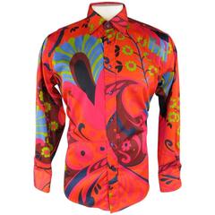 GUCCI by TOM FORD Size L Orange Retro Floral Print Cotton Long Sleeve Shirt