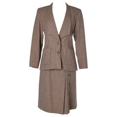 Retro Light brown wool skirt suit with thin stripes Hanae Mori 