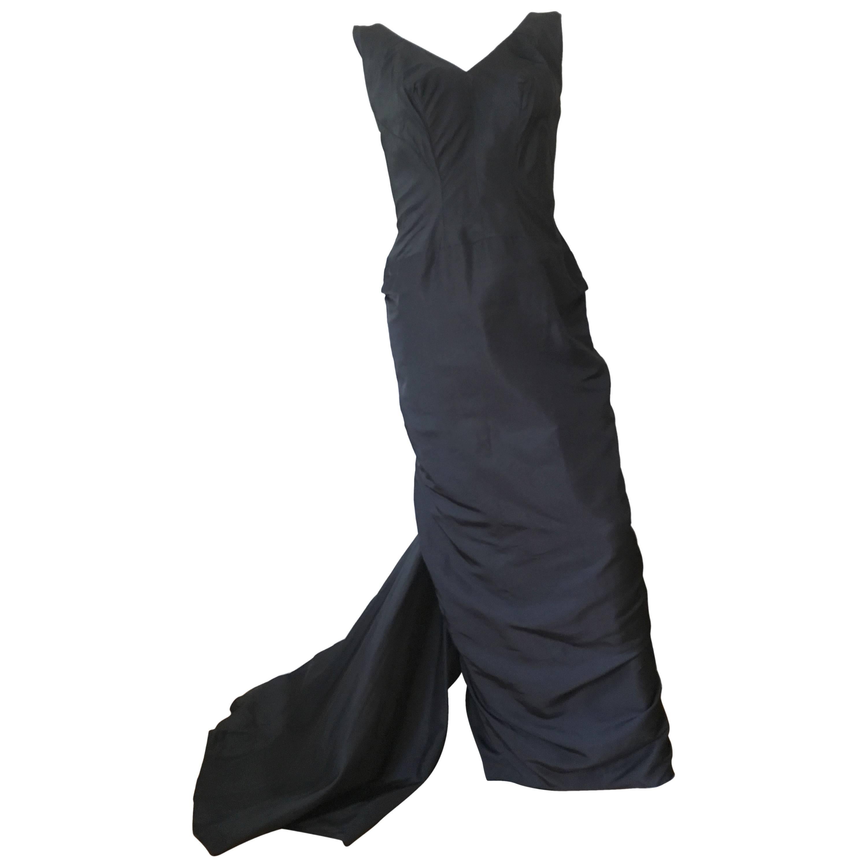 Philip Hulitar 1960s Black Silk Taffeta Gown Size 14. For Sale