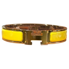 Hermes Clic H Enamel Bangle Bracelet Yellow Jaune Tennis Gold