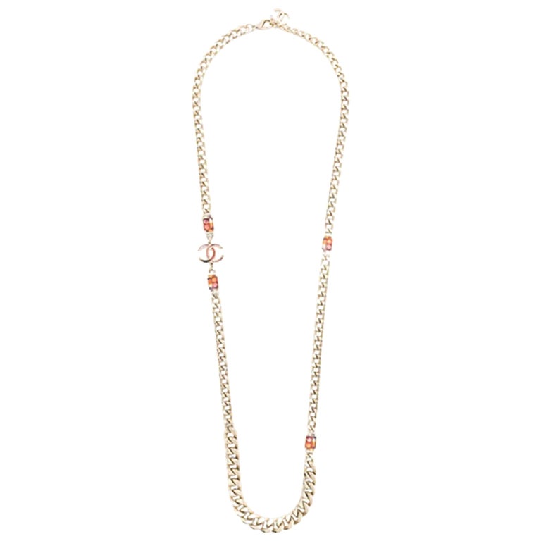 CHANEL 2015 Pearl 5 CC Crystal Sautoir Chain Necklace