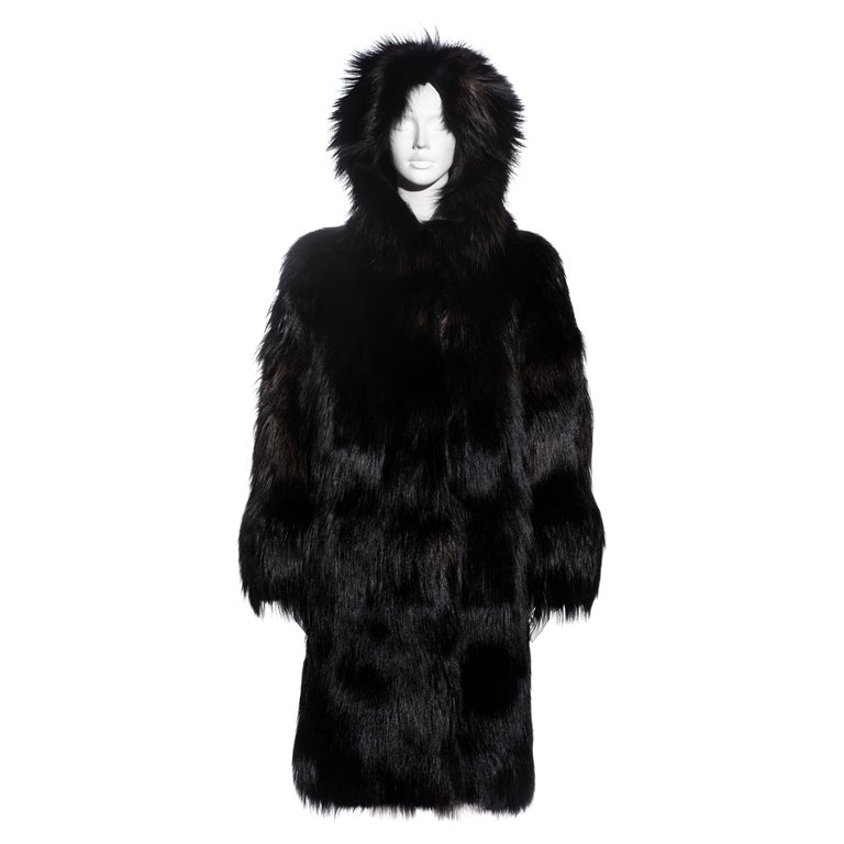Gucci by Tom Ford black fox fur oversized hooded coat, fw 1998 at 1stDibs