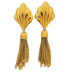 Boucles d'oreilles vintage de créateur en or pendantes à plusieurs chaînes