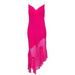 Vintage John Galliano for Christian Dior Shocking Pink Silk Chiffon Dress Ca. 2000