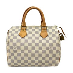 Used LOUIS VUITTON, Speedy 25 in white damier canvas