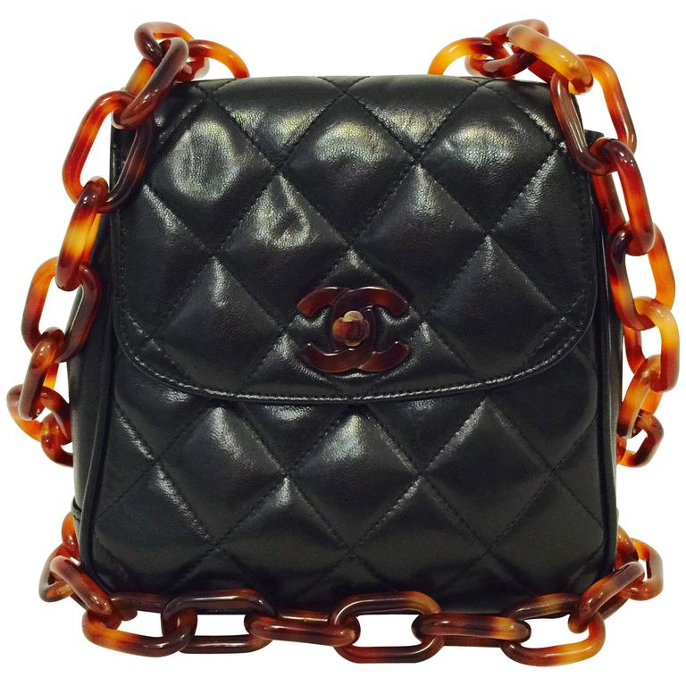 1990s Chanel Black Quilted Lambskin Flap Bag W Tortoise Resin Strap and  Lock at 1stDibs