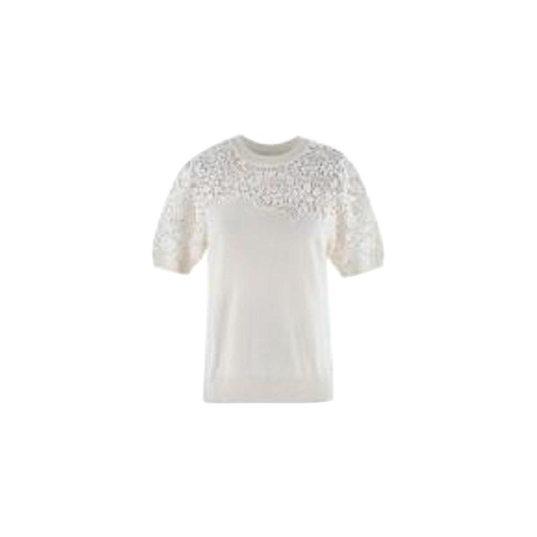 Cream Lace and Wool Short Sleeve Jumper For Sale at 1stDibs