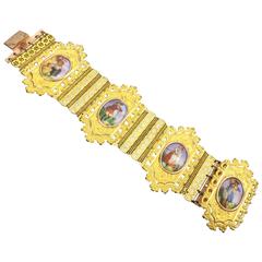 Georgian Bracelet. Romantic Porcelain Portraits on Pinchbeck. C.1820