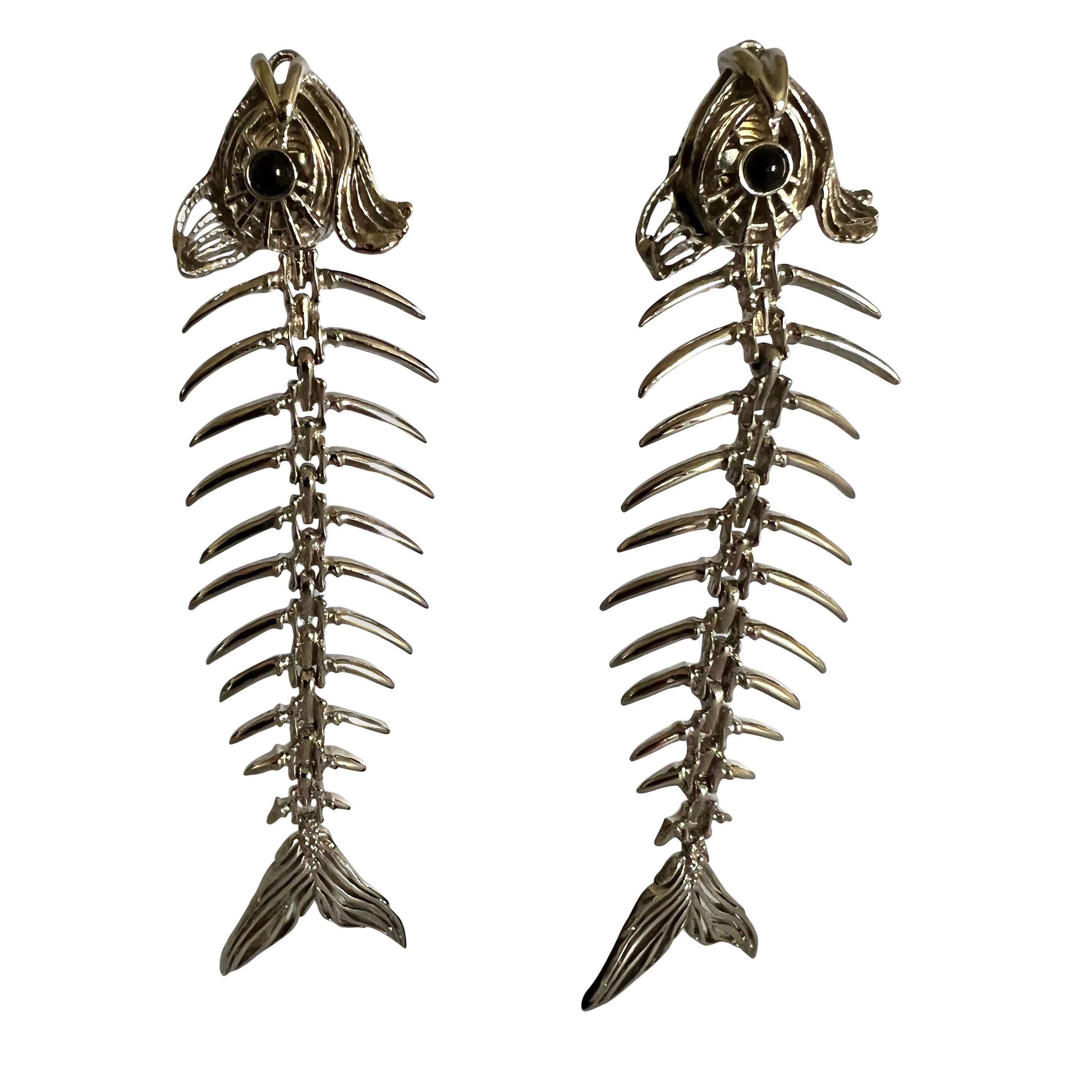 Vintage Articulated Silver-tone French Fish Earrings