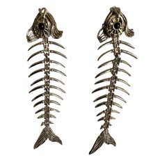 Retro Articulated Silver-tone French Fish Earrings