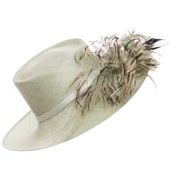 Philip Treacy Sinamay Hat With Feather Accent