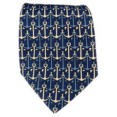 HERMES 547 1A Navy White Anchors Silk Tie