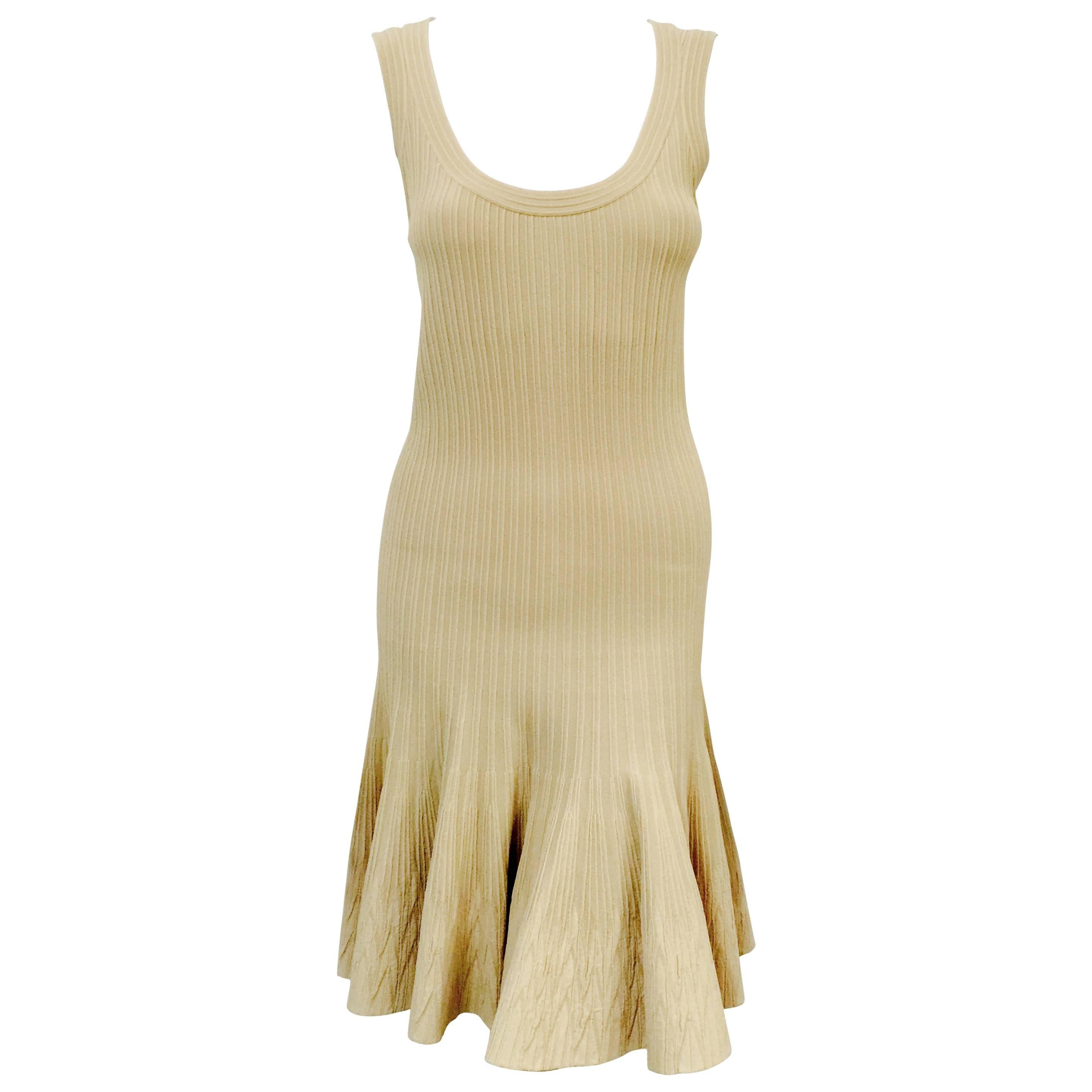 Alaia Paris Butter Cream Sleeveless Body Conscious Dress With Flounce Skirt  For Sale